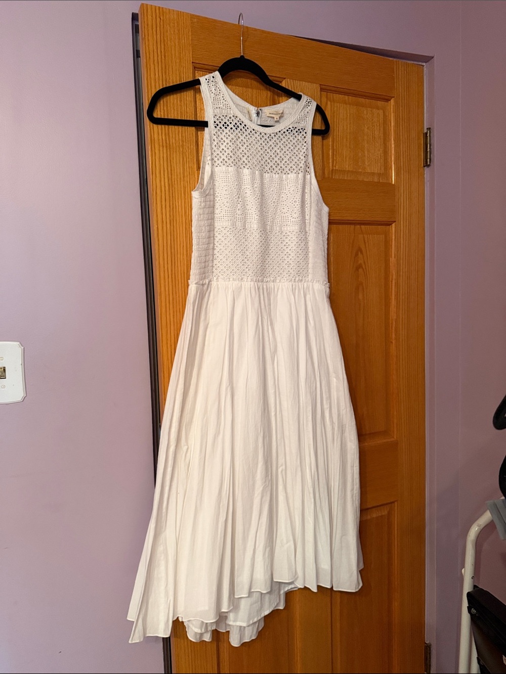 Rebecca Taylor 100% Cotton, Lining 100% Cotton White Crochet High-Low Dress